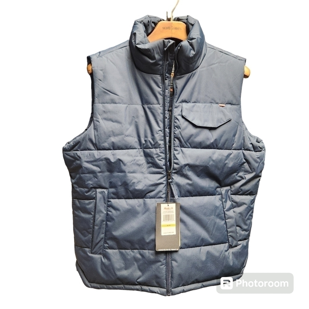 Hawke & Co Sz. M Down Fill Puffer Vest Full Zip Navy Sleeveless Insulated